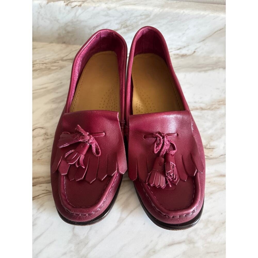 Bass Weejuns Carrie Burgundy Red Soft Leather Tassel Loafers 8 8.5 Medium - Picture 2 of 9